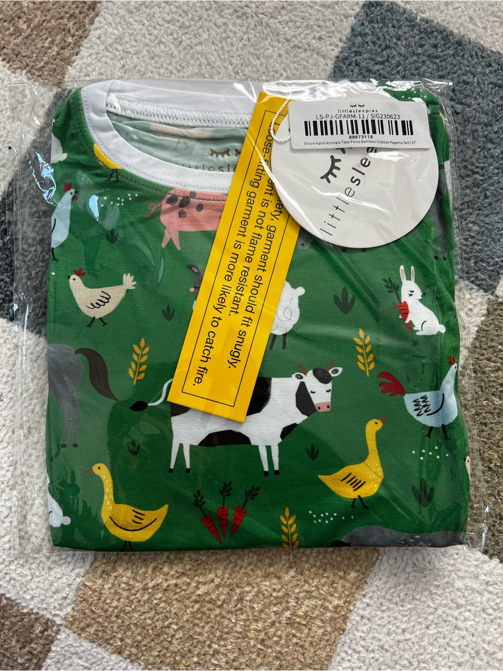 Little Sleepies Green Farm Animals PJs 2T